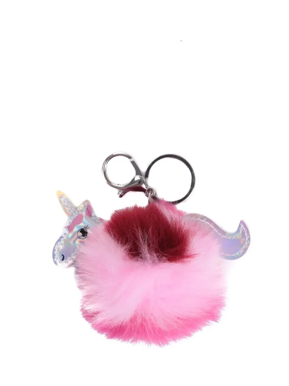 Unicorn Pom Pom Keychain Set of 3, Fluffy Faux Fur Iridescent Bag Charm Keyring